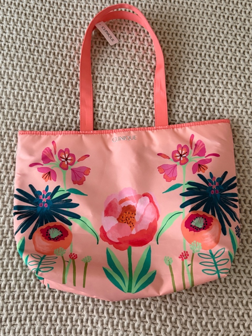 Clinique Pink Floral Large Tote Bag